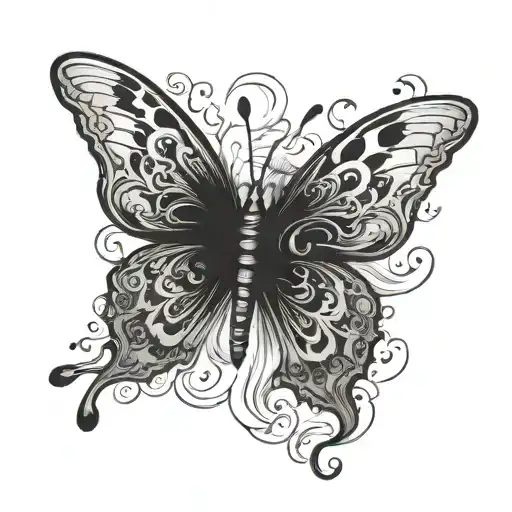 butterfly serves cigarette smoke burning black tattoo design idea