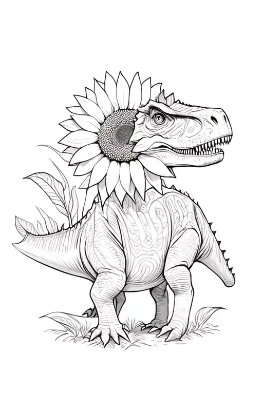 Sunflower dinosaurs Looking tattoo design idea