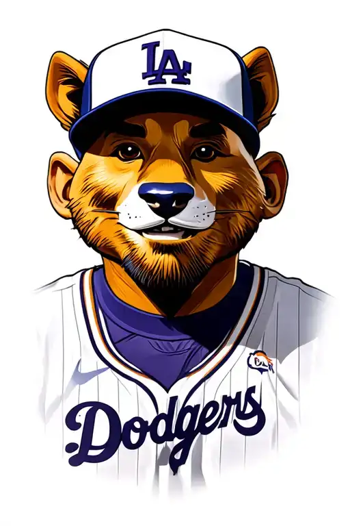 denver bronco mascot wearing kobe Bryant logo jersey with LA dodgers hat tattoo design idea