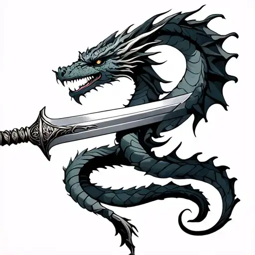 dragon wrapped around a sword intertwined tattoo design idea