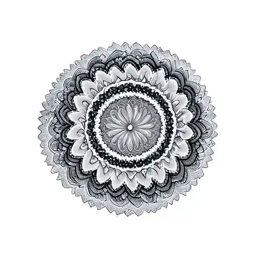 ocean waves transforming into concentric mandala patterns, abstract symmetry, depth and expansion, clean line work tattoo design idea