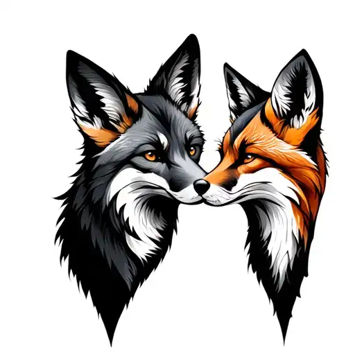 two foxes facing each other  whole tattoo design idea