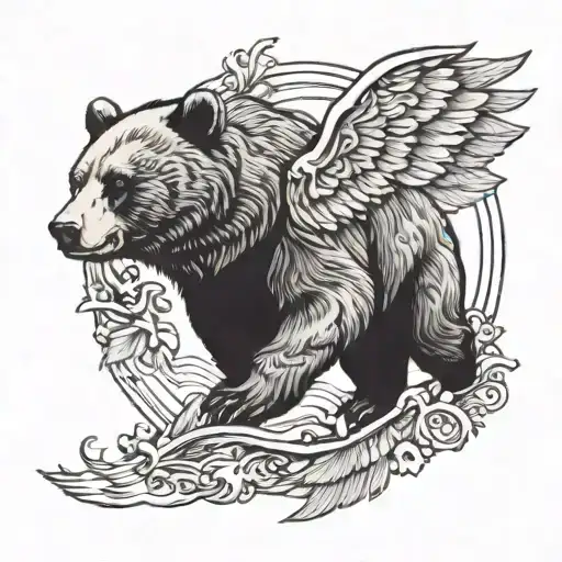 Bear print with angel wings flying tattoo design idea