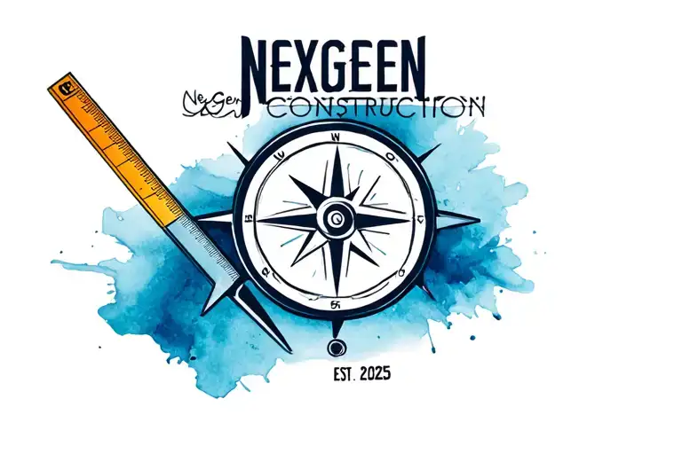 "NexGen Construction EST. 2025" Combine the NexGen Construction EST. 2025 logo with a compass and ruler, symbolizing precision and innovation in construction tattoo design idea
