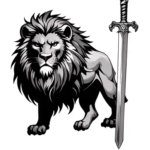 lion. king. Viking warrior wielding a sword tattoo design idea