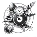 Use the Dream chaser record logo put a clock inside it with the face for it being the ying and yang symbol  tattoo design idea