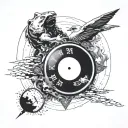 Use the Dream chaser record logo put a clock inside it with the face for it being the ying and yang symbol  tattoo design idea