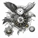 Use the Dream chaser record logo put a clock inside it with the face for it being the ying and yang symbol  tattoo design idea