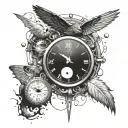 Use the Dream chaser record logo put a clock inside it with the face for it being the ying and yang symbol  tattoo design idea