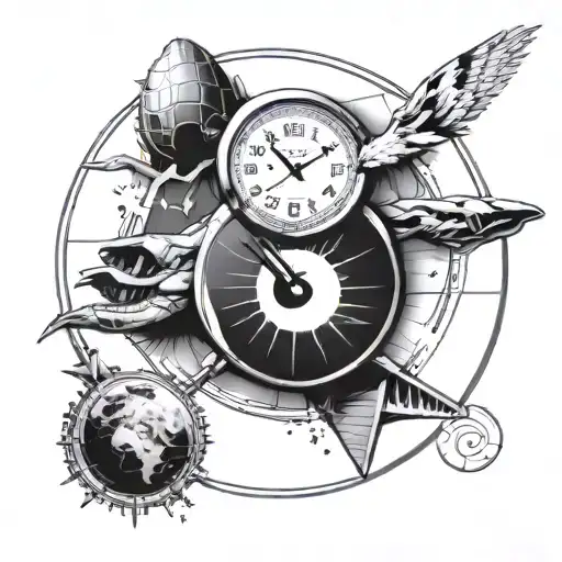 Use the Dream chaser record logo put a clock inside it with the face for it being the ying and yang symbol  tattoo design idea
