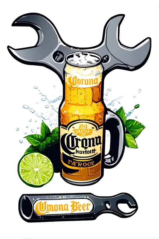 wrench, corona beer and lime with salt tattoo design idea