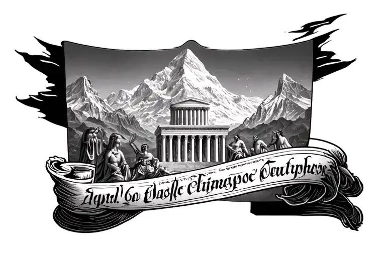 forearm half sleeve with greek pantheon and mountain Olympus with sharp frame  tattoo design idea