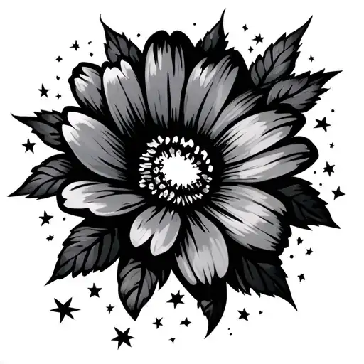 grunge y2k flower with stars forming tattoo design idea