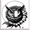 owl perched on top a sunflower in the moon light switch tattoo design idea