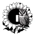 owl perched on top a sunflower in the moon light switch tattoo design idea