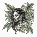 Arm sleeve Jamaica weed money such figure music notes stars smoke. Less green shading tattoo design idea