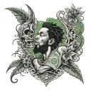 Arm sleeve Jamaica weed money such figure music notes stars smoke. Less green shading tattoo design idea