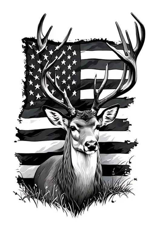 American flag and white tail deer tattoo design idea