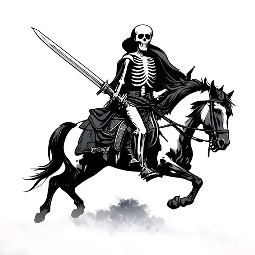 skeleton with a sword riding a horse tattoo design idea