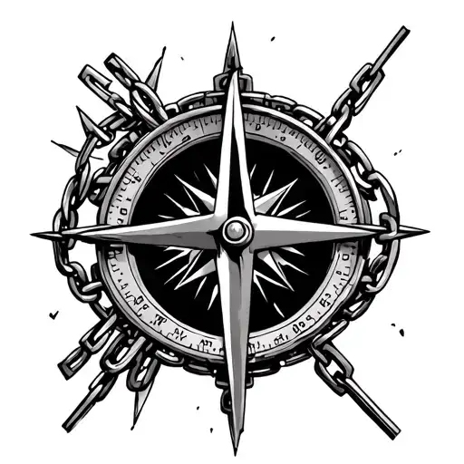 The cross is inside a compass and a broken chain surrounds the compass tattoo design idea