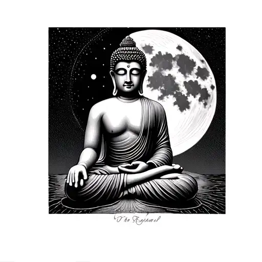 full moon and meditating buddha with 3rd eye inside  tattoo design idea