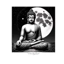 full moon and meditating buddha with 3rd eye inside  tattoo design idea