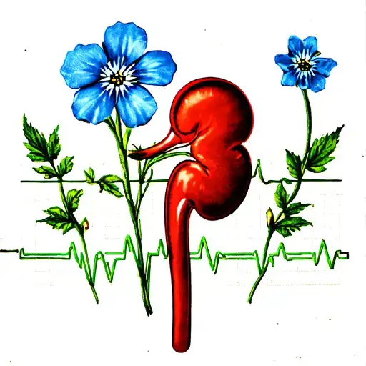 Kidney in the forget -me -not and an EKG line tattoo design idea