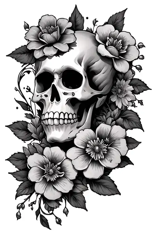 sugar candy skull, Japanese flowers, avenged sevenfold influence  tattoo design idea