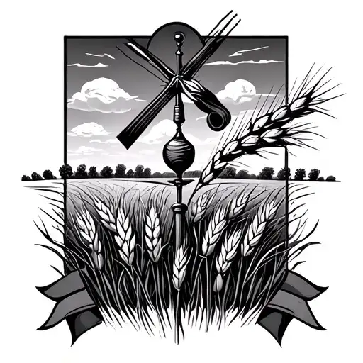 wheat field with weather vane tattoo design idea