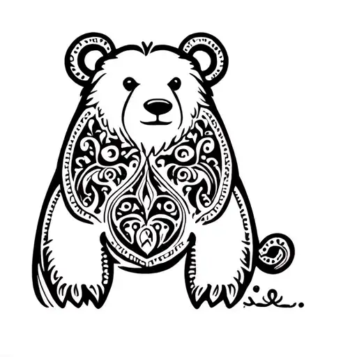 simple bear outline, with paisleys inside. Make it look noble, not goofy or angry. tattoo design idea