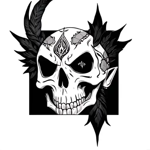 Mansi Shaman Necromancer and Sklet tattoo design idea