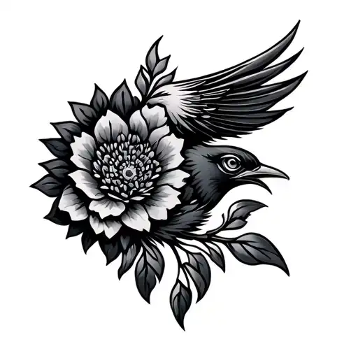 Nordic viking bird flower tattoo design idea