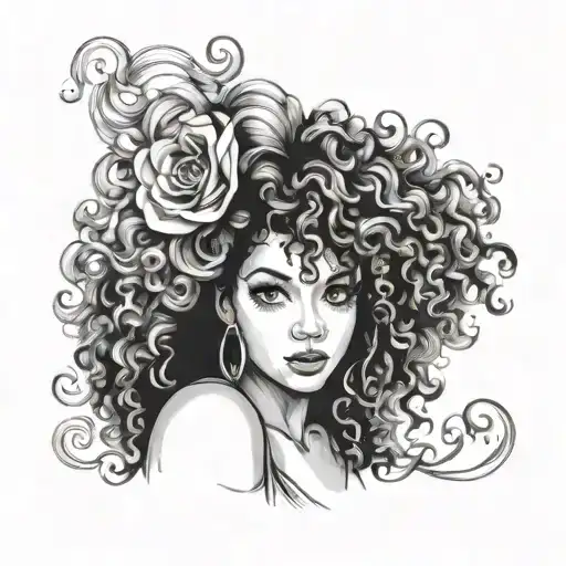 A girl with curly hair tattoo design idea