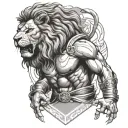 lion merged with gladiator weaing a jiu jitsu black belt tattoo design idea