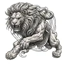 lion merged with gladiator weaing a jiu jitsu black belt tattoo design idea