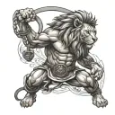 lion merged with gladiator weaing a jiu jitsu black belt tattoo design idea