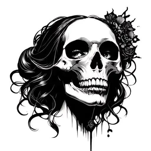 blackwork satanic religious beautiful woman skulls cyber sigilism tattoo design idea