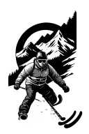 big mountains, free skiing, distance view tattoo design idea