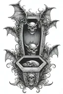 open coffin with bats flying out tattoo design idea
