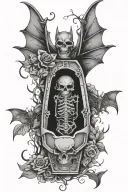open coffin with bats flying out tattoo design idea
