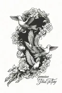 comparison is the thief of joy quote with doves and shading clouds surrounding it tattoo design idea