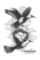 comparison is the thief of joy quote with doves and shading clouds surrounding it tattoo design idea