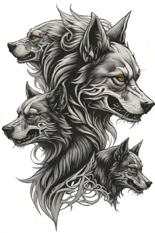 skull dogs wolves tattoo design idea