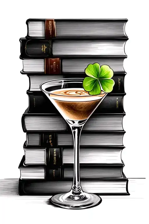 books coffee and martini glass with a clover tattoo design idea