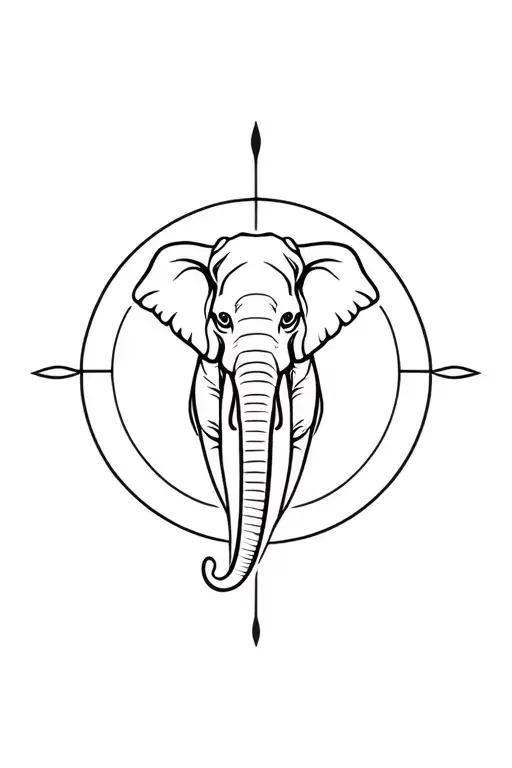 elephant fineline, spirituell symbol surrounded tattoo design idea
