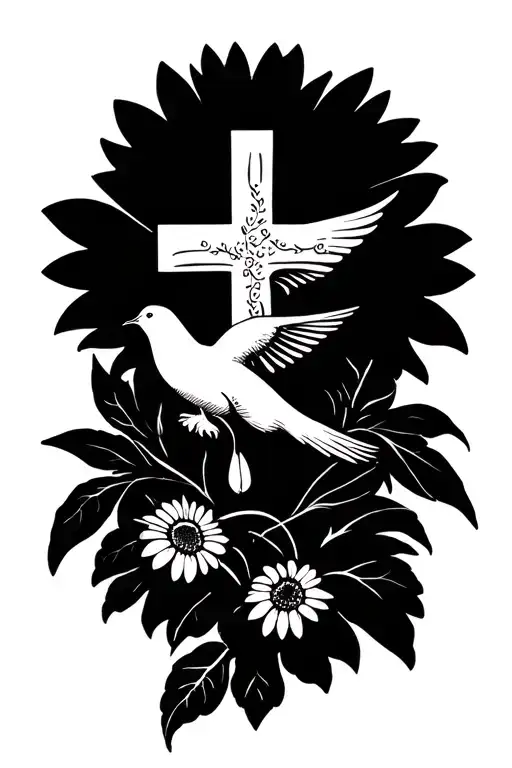 Cross, Dove, serpent, Gerber Daisies Snow Drops tattoo design idea