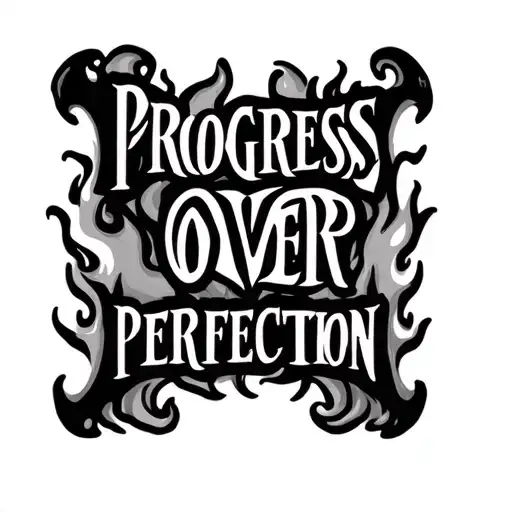 "progress over perfection" jolly roger flames tattoo design idea