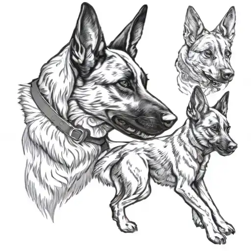 belgian malinois protecting a child tattoo design idea