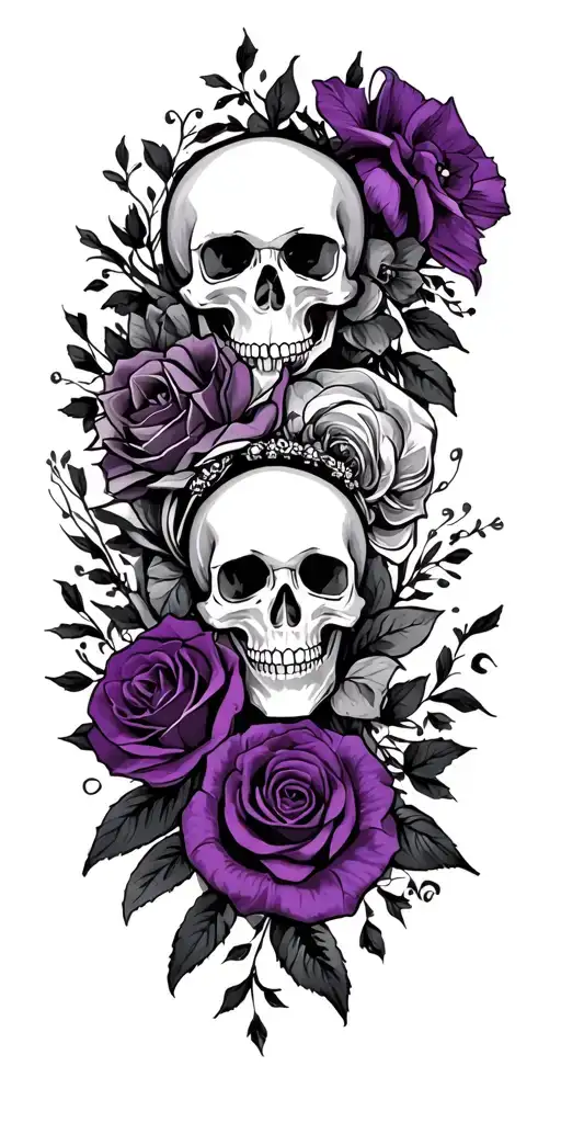 wedding, black, dark purple, skulls, love, veteran tattoo design idea