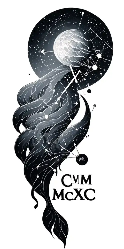 Aquarius constellation with Roman numerals MCMXC included  tattoo design idea